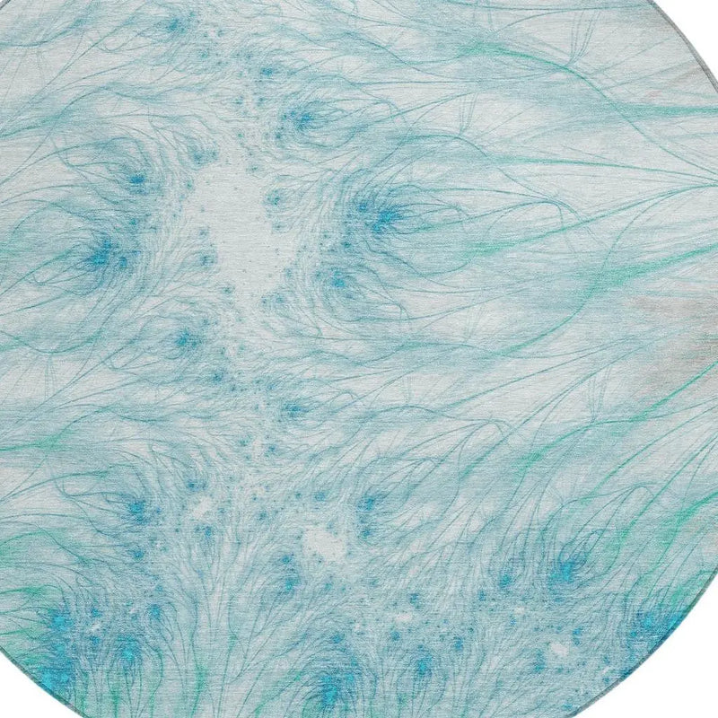 8' Sky Blue And Teal Blue Round Oriental Washable Indoor Outdoor Area Rug Homeroots Outdoor