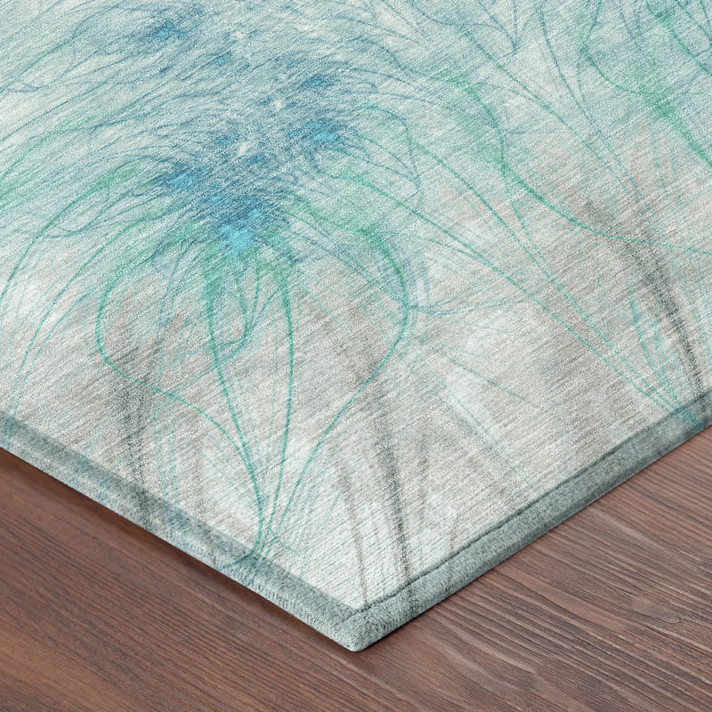 8' Sky Blue And Teal Blue Round Oriental Washable Indoor Outdoor Area Rug Homeroots Outdoor