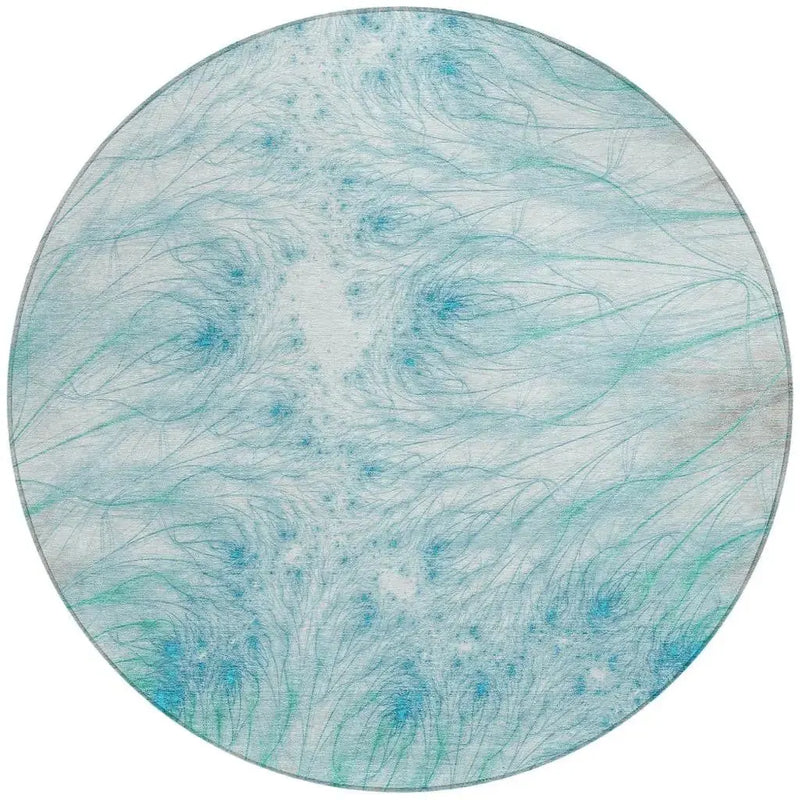 8' Sky Blue And Teal Blue Round Oriental Washable Indoor Outdoor Area Rug Homeroots Outdoor