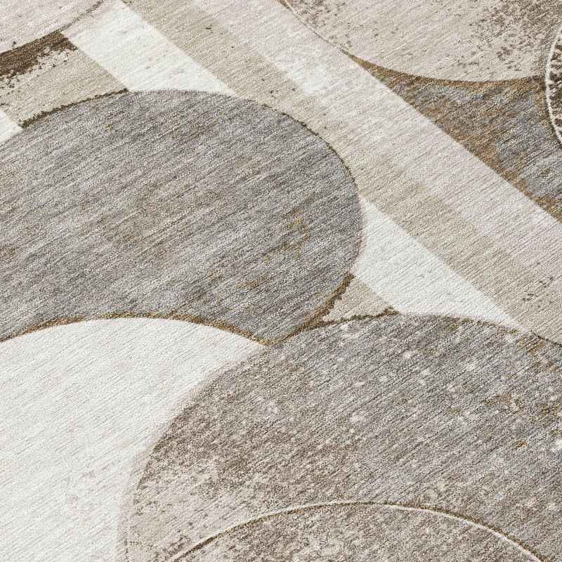 8' Tan And Brown Round Geometric Washable Indoor Outdoor Area Rug Homeroots Outdoor
