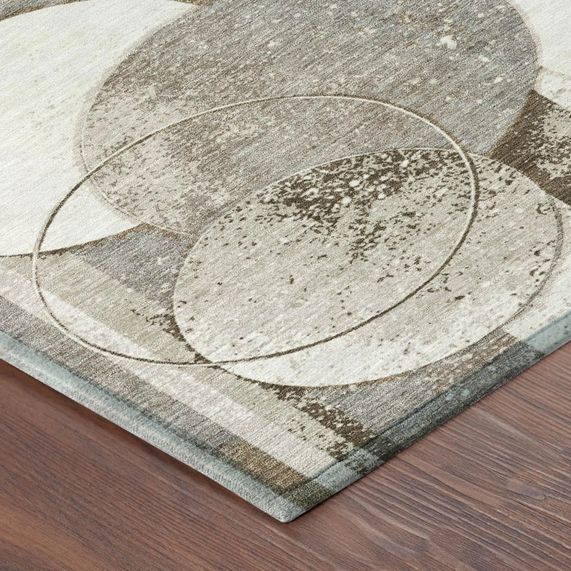 8' Tan And Brown Round Geometric Washable Indoor Outdoor Area Rug Homeroots Outdoor