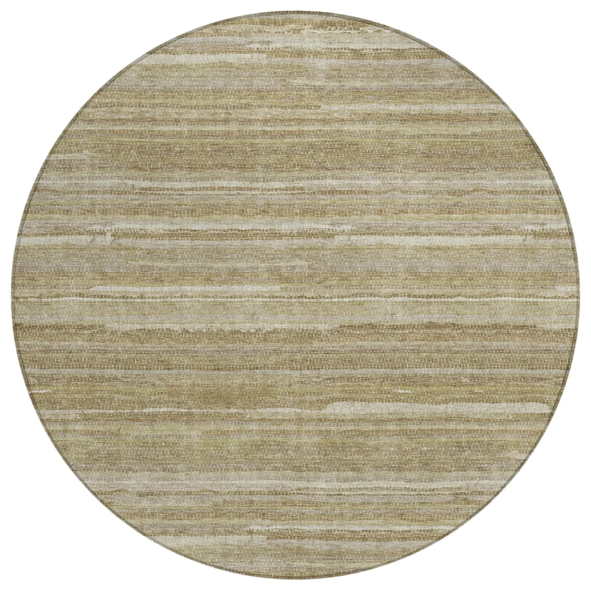 8' Tan And Brown Round Striped Washable Indoor Outdoor Area Rug Homeroots Outdoor