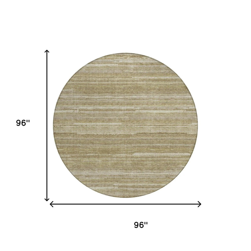 8' Tan And Brown Round Striped Washable Indoor Outdoor Area Rug Homeroots Outdoor