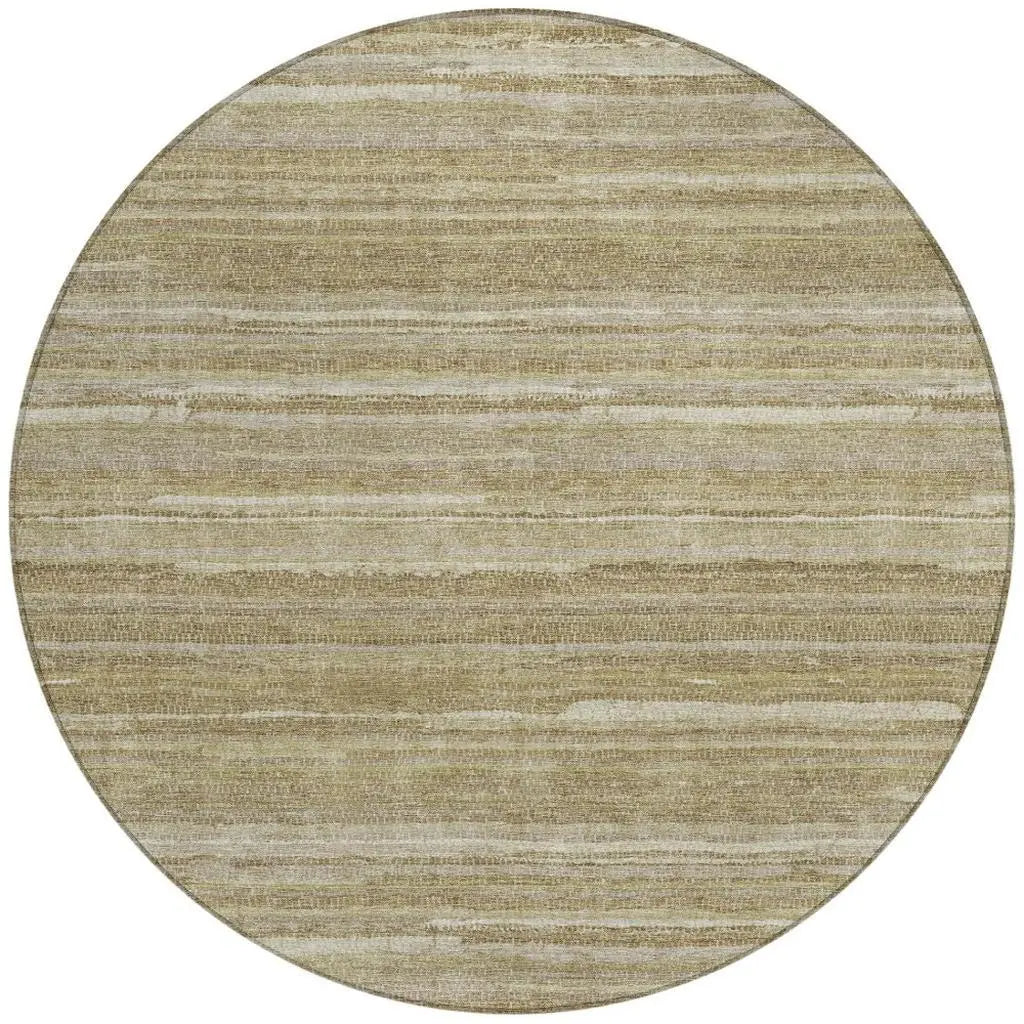 8' Tan And Brown Round Striped Washable Indoor Outdoor Area Rug Homeroots Outdoor