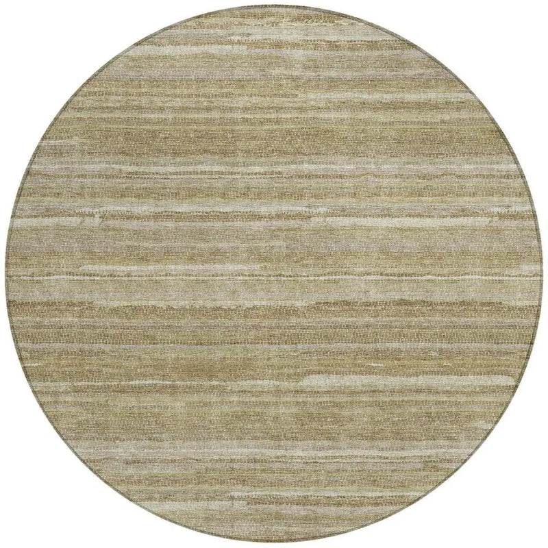 8' Tan And Brown Round Striped Washable Indoor Outdoor Area Rug Homeroots Outdoor