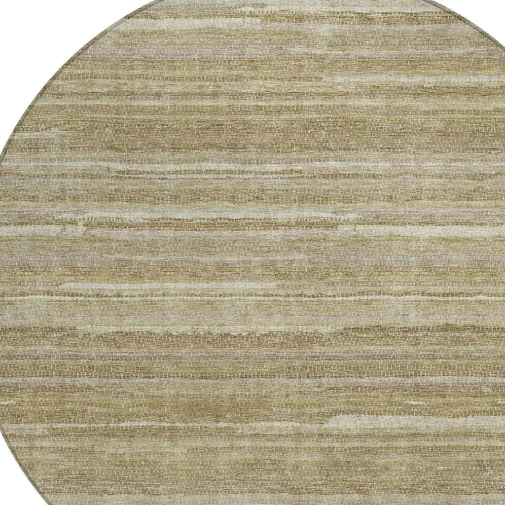8' Tan And Brown Round Striped Washable Indoor Outdoor Area Rug Homeroots Outdoor