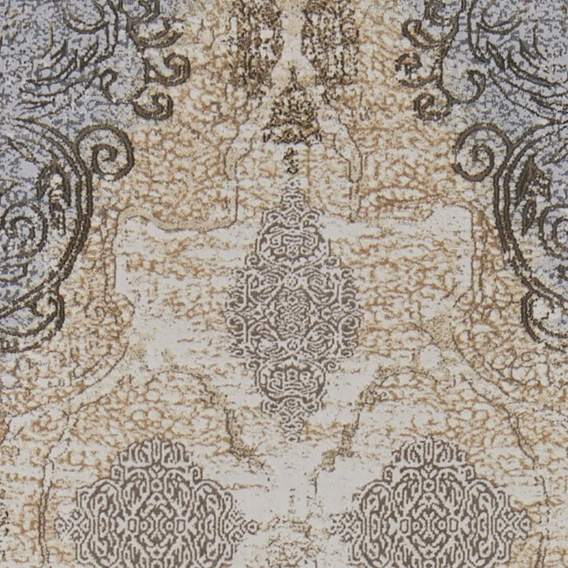 8' Tan And Gray Medallion Distressed Runner Rug Homeroots Home Decor