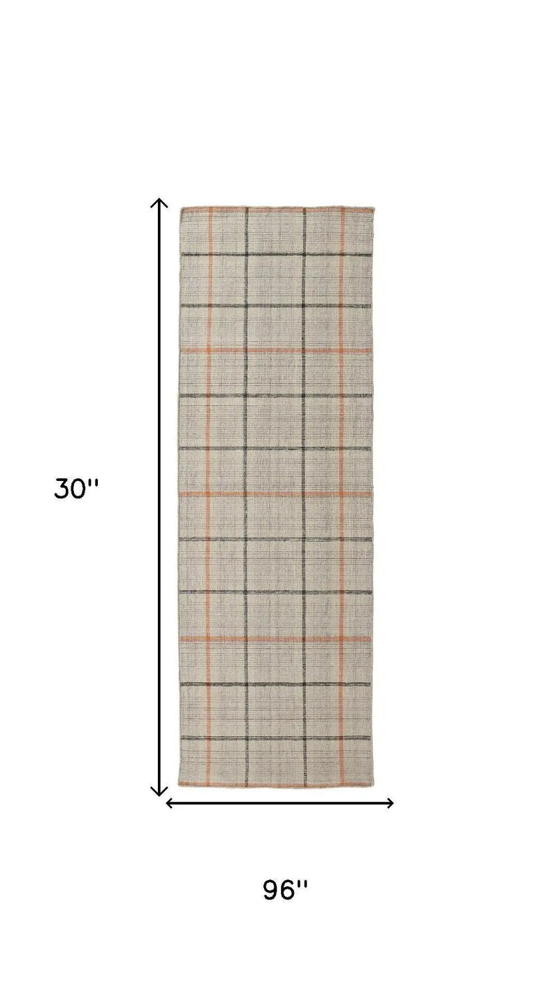 8' Tan Orange And Gray Plaid Hand Woven Area Rug Homeroots Home Decor