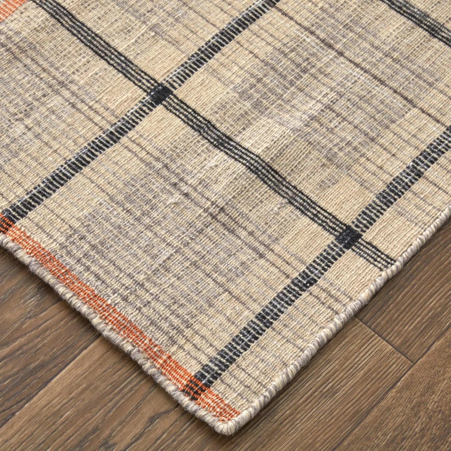 8' Tan Orange And Gray Plaid Hand Woven Area Rug Homeroots Home Decor