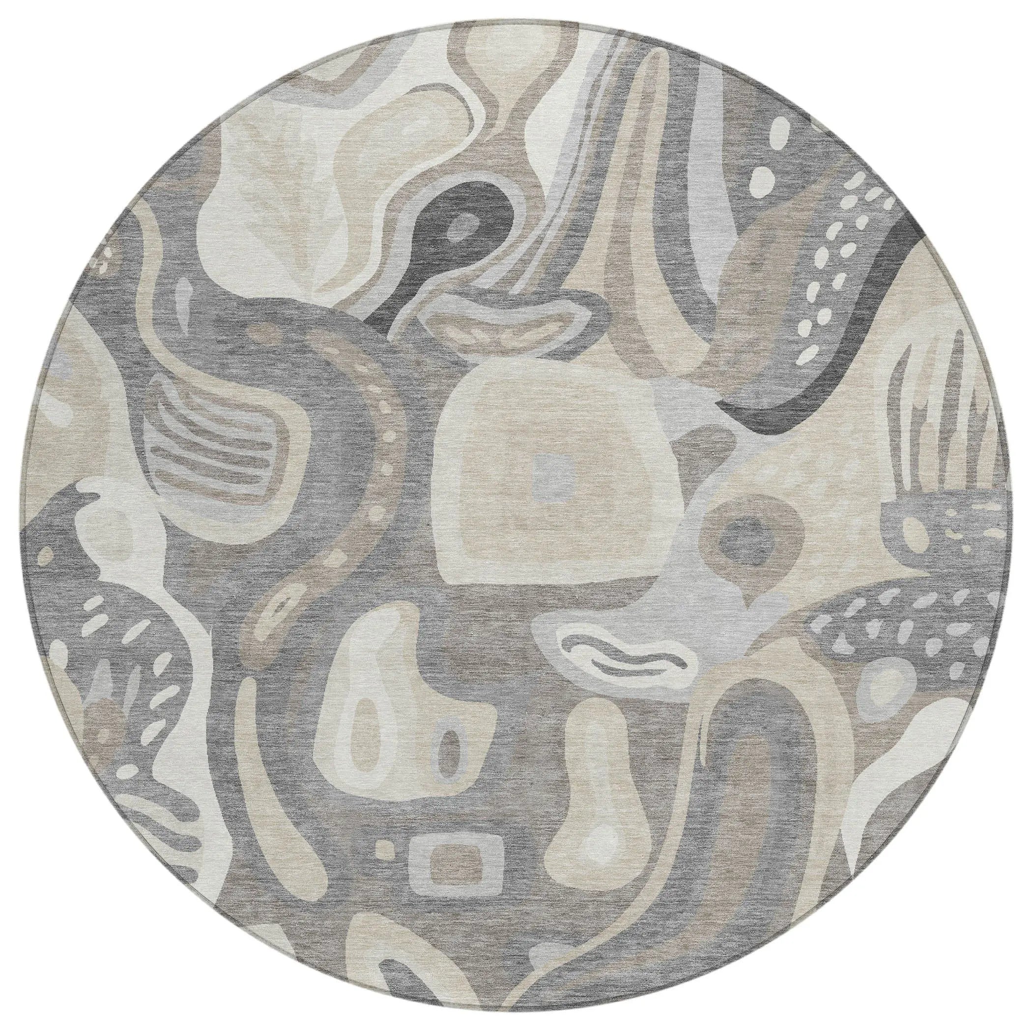 8' Taupe And Beige Round Abstract Washable Indoor Outdoor Area Rug Homeroots Outdoor