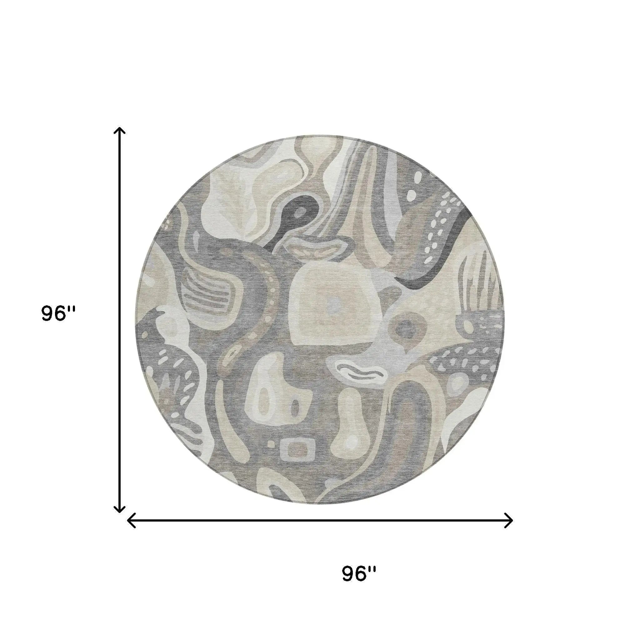 8' Taupe And Beige Round Abstract Washable Indoor Outdoor Area Rug Homeroots Outdoor