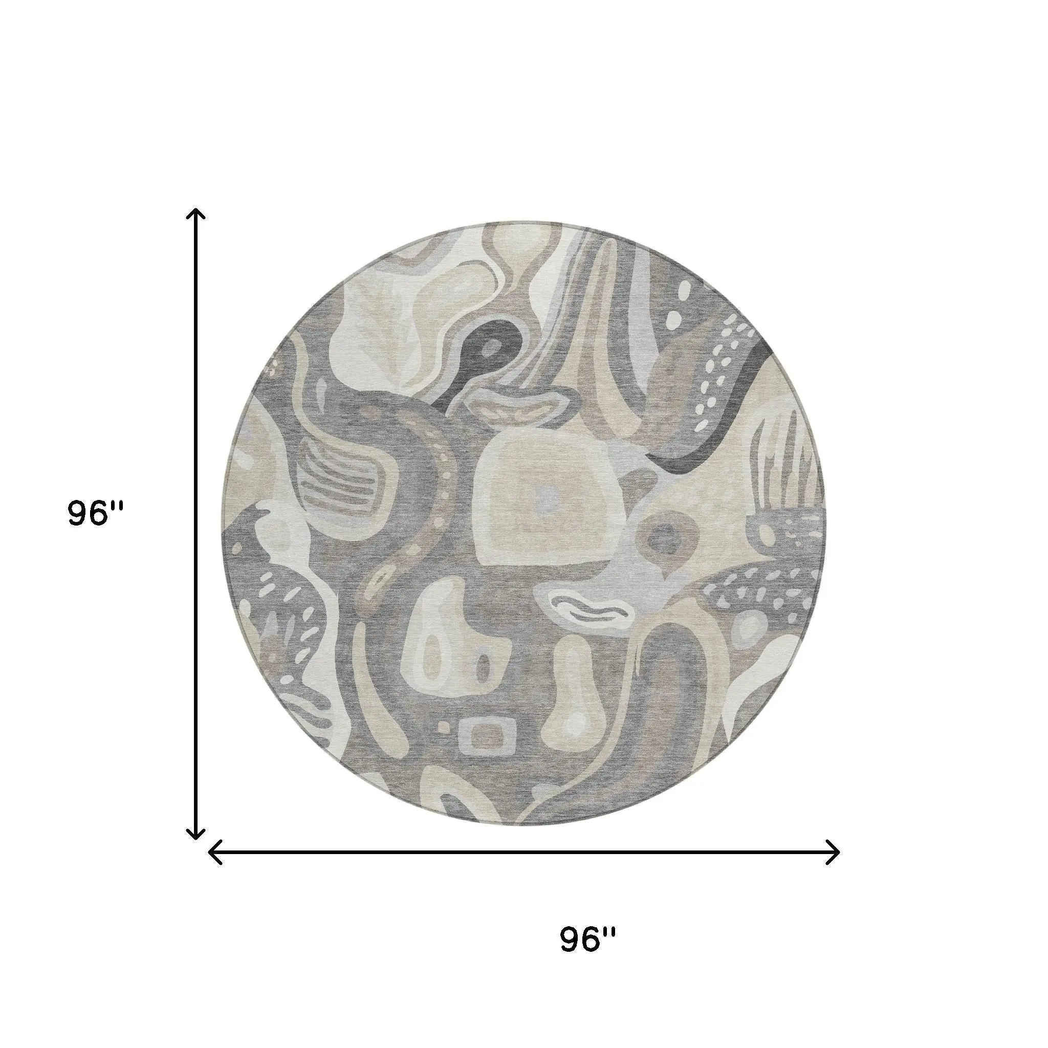 8' Taupe And Beige Round Abstract Washable Indoor Outdoor Area Rug Homeroots Outdoor