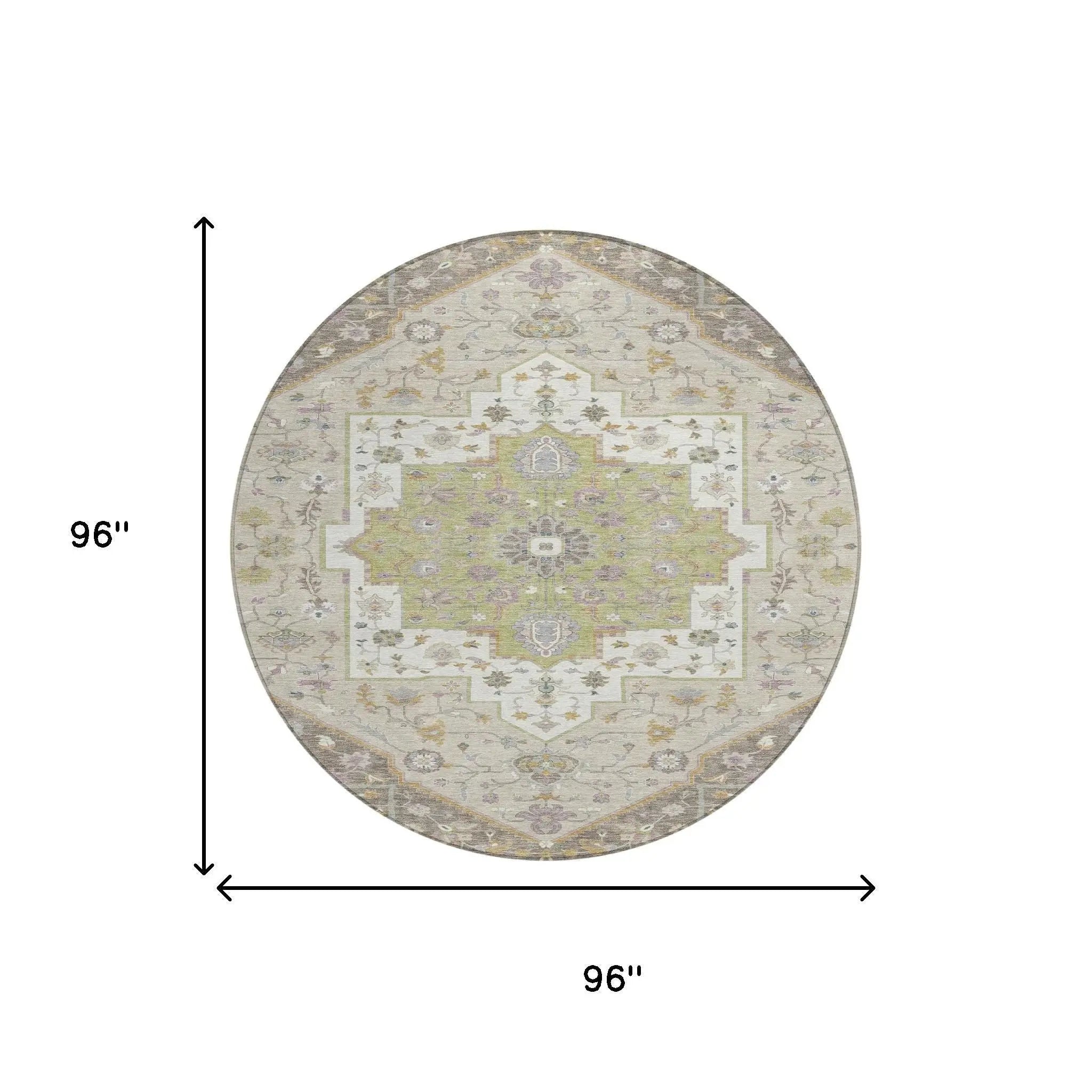8' Taupe And Beige Round Floral Medallion Washable Indoor Outdoor Area Rug Homeroots Outdoor