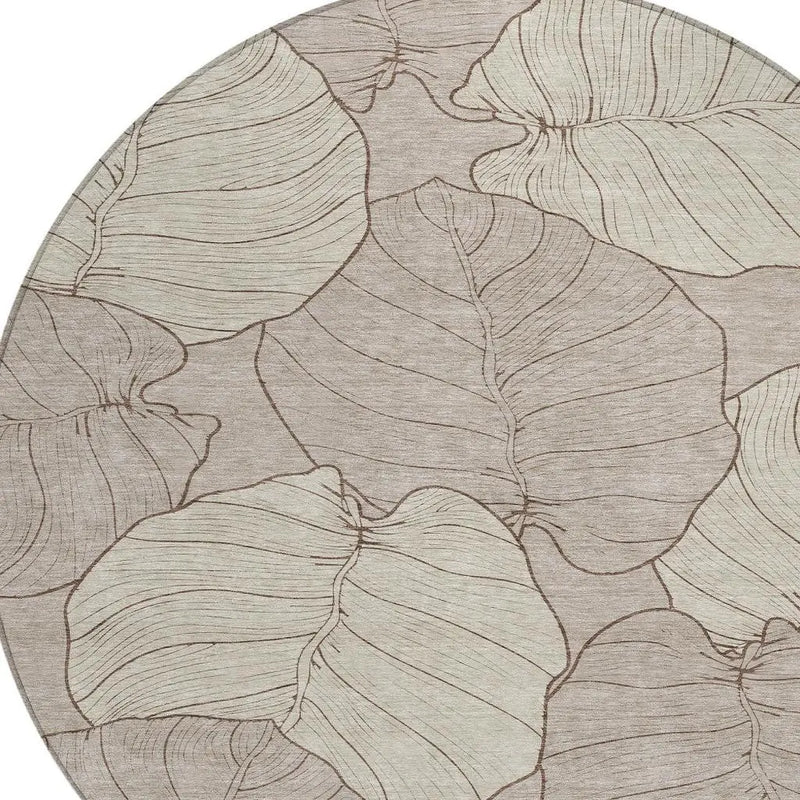 8' Taupe And Beige Round Floral Washable Indoor Outdoor Area Rug Homeroots Outdoor