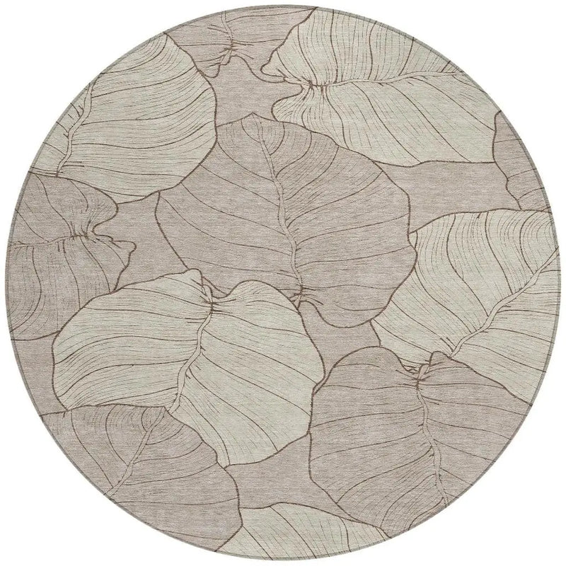 8' Taupe And Beige Round Floral Washable Indoor Outdoor Area Rug Homeroots Outdoor