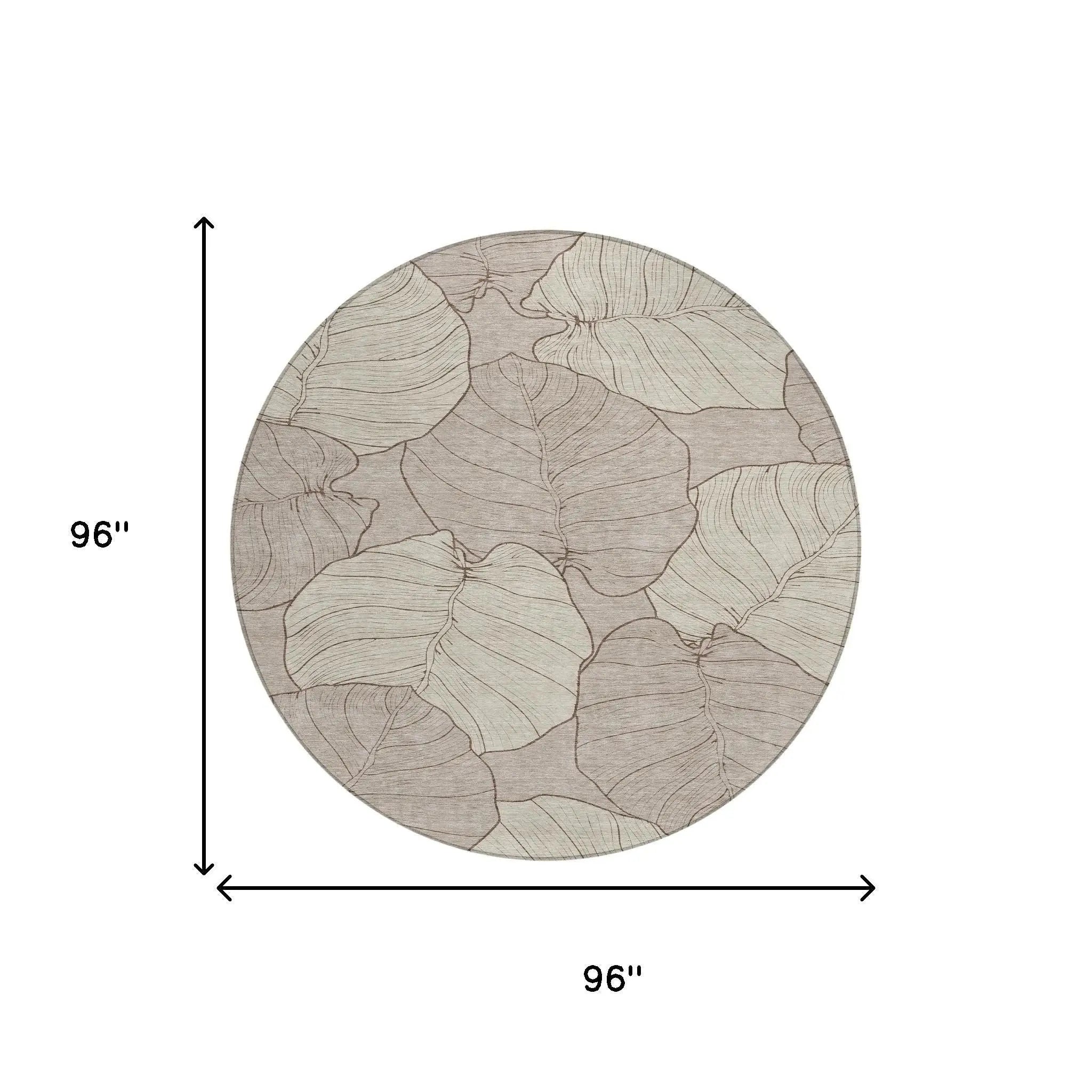 8' Taupe And Beige Round Floral Washable Indoor Outdoor Area Rug Homeroots Outdoor