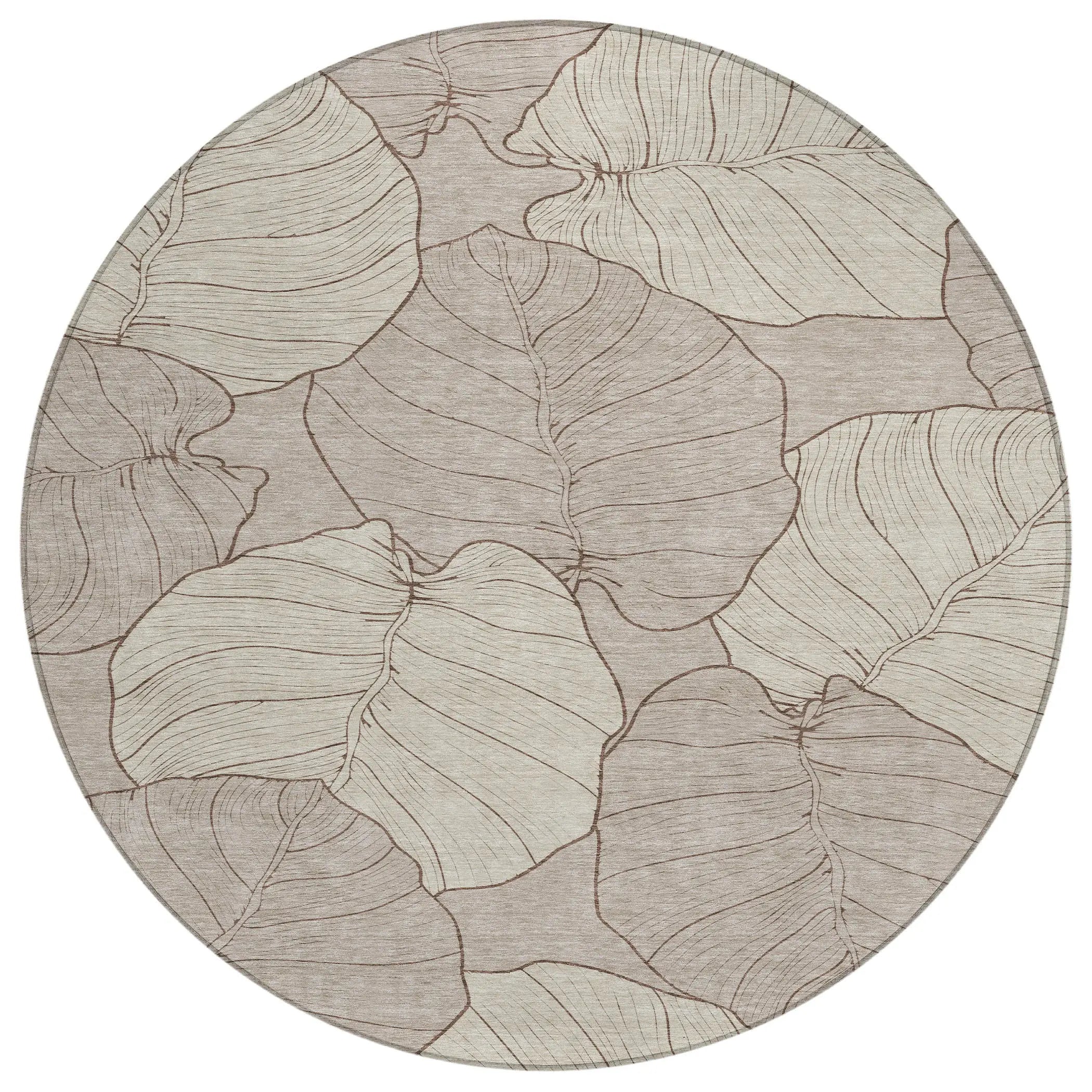 8' Taupe And Beige Round Floral Washable Indoor Outdoor Area Rug Homeroots Outdoor
