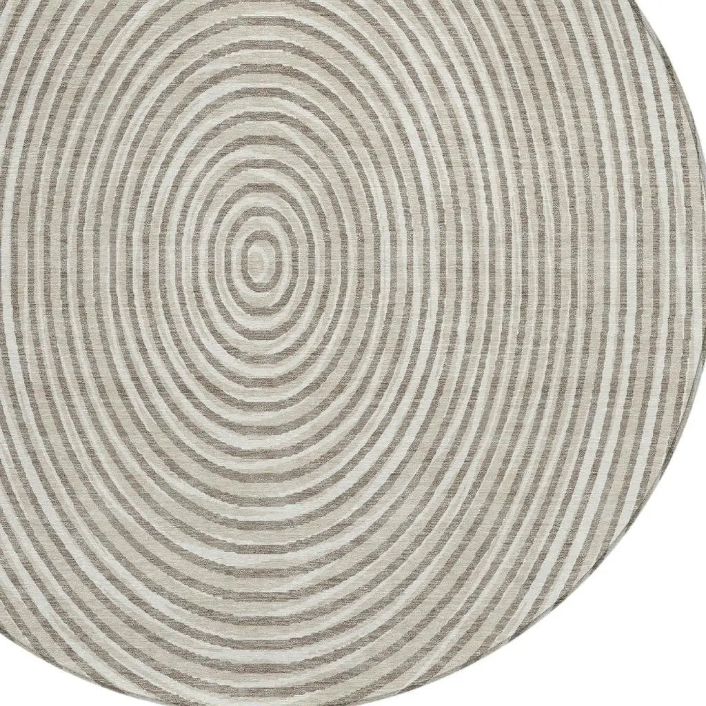8' Taupe And Beige Round Geometric Washable Indoor Outdoor Area Rug Homeroots Outdoor