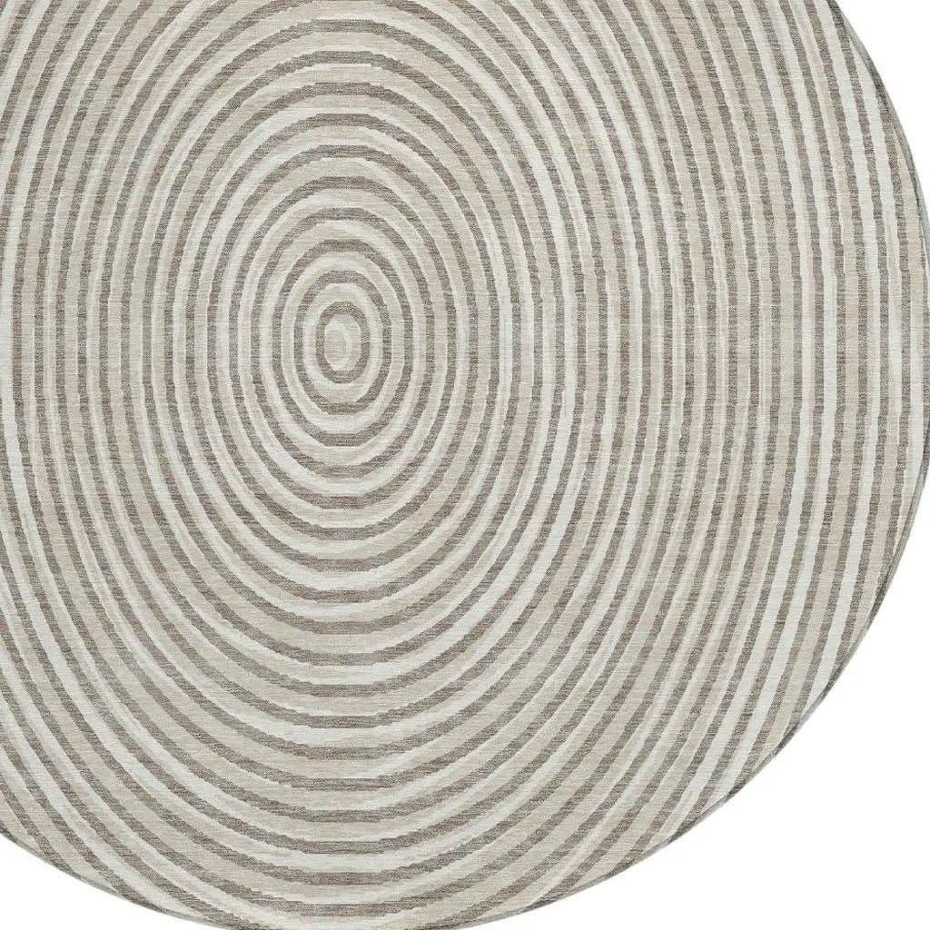 8' Taupe And Beige Round Geometric Washable Indoor Outdoor Area Rug Homeroots Outdoor
