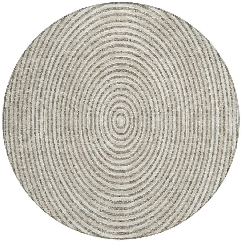 8' Taupe And Beige Round Geometric Washable Indoor Outdoor Area Rug Homeroots Outdoor