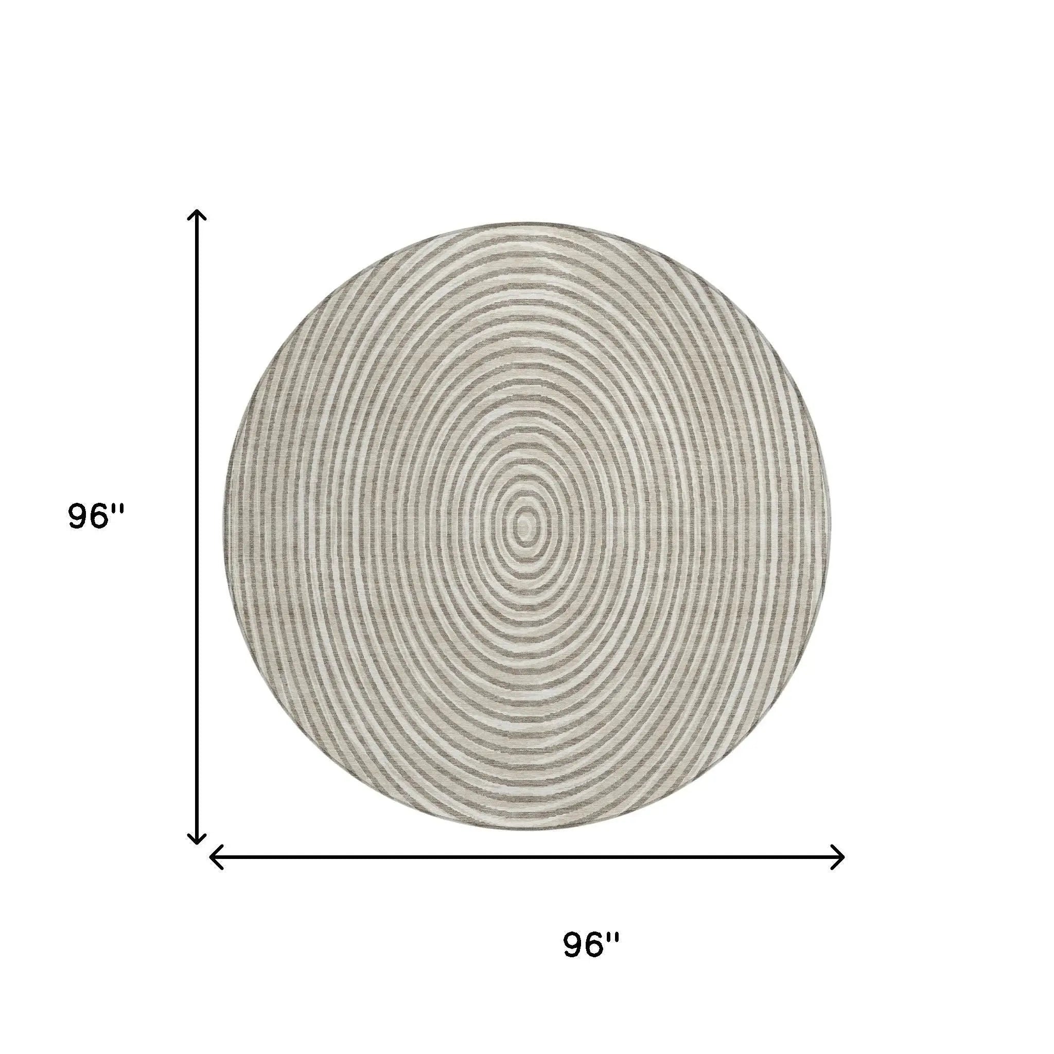 8' Taupe And Beige Round Geometric Washable Indoor Outdoor Area Rug Homeroots Outdoor
