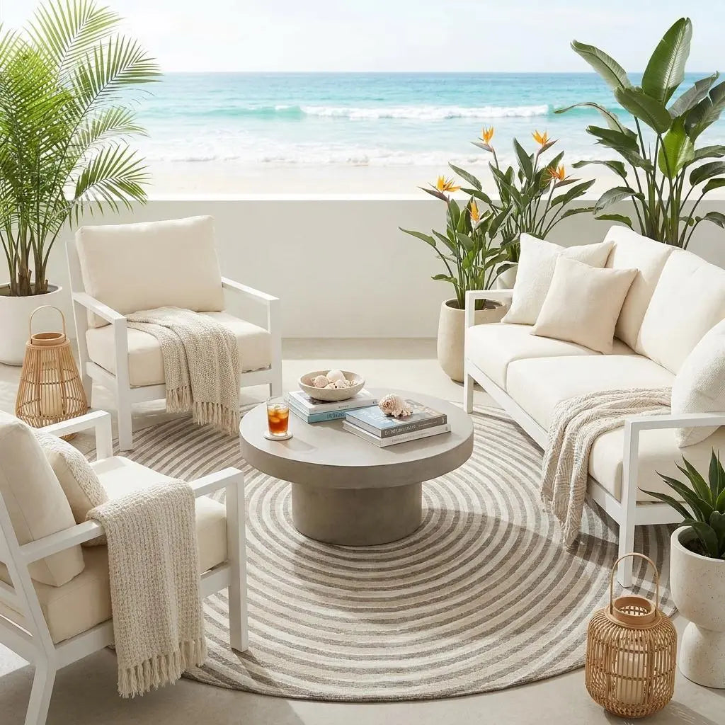 8' Taupe And Beige Round Geometric Washable Indoor Outdoor Area Rug Homeroots Outdoor