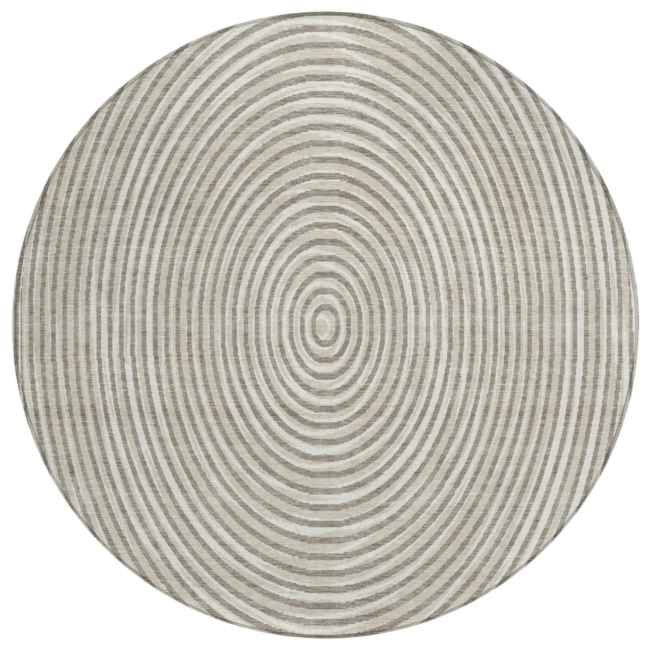 8' Taupe And Beige Round Geometric Washable Indoor Outdoor Area Rug Homeroots Outdoor