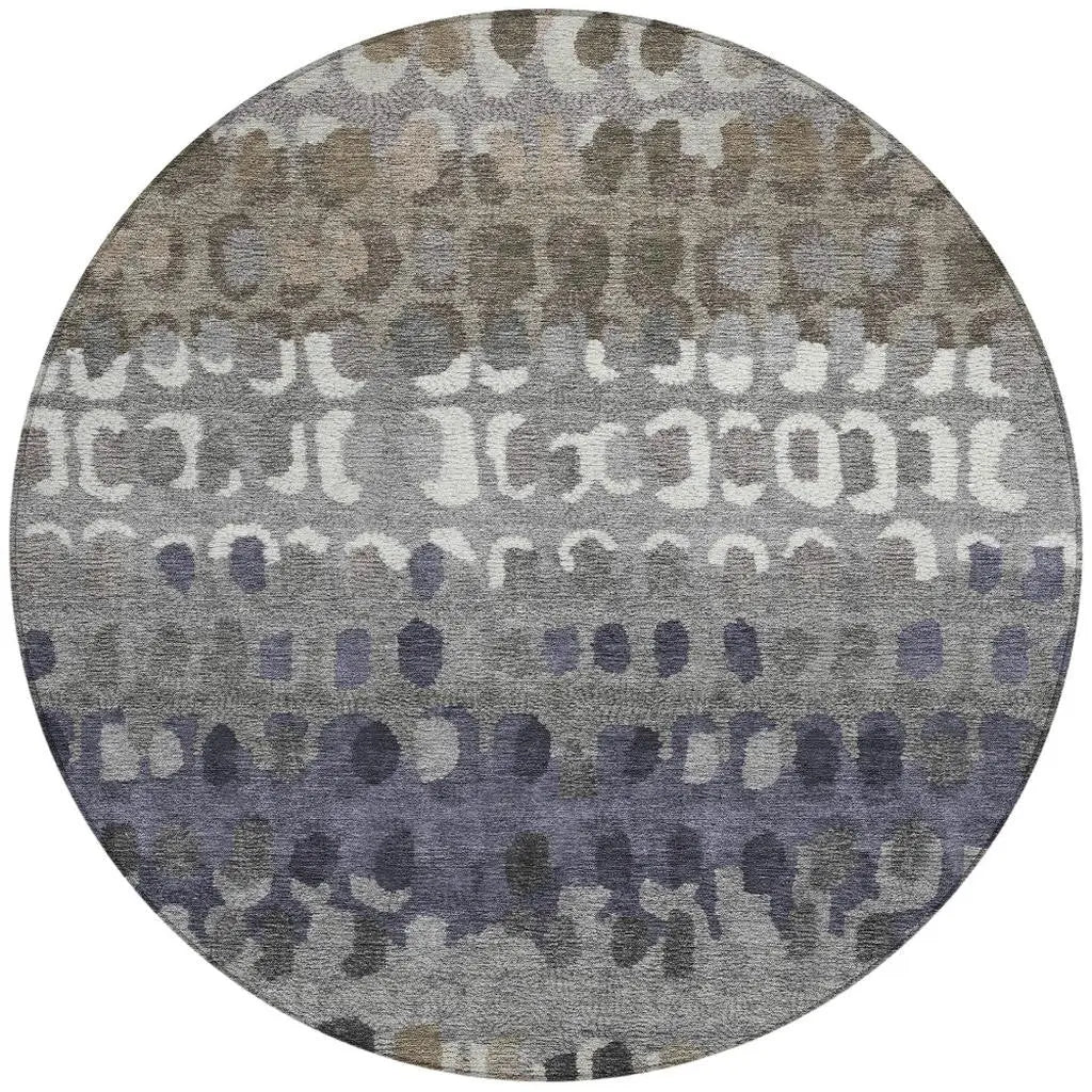 8' Taupe And Beige Round Geometric Washable Indoor Outdoor Area Rug Homeroots Outdoor