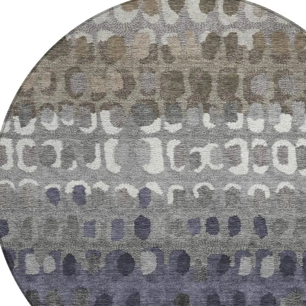 8' Taupe And Beige Round Geometric Washable Indoor Outdoor Area Rug Homeroots Outdoor