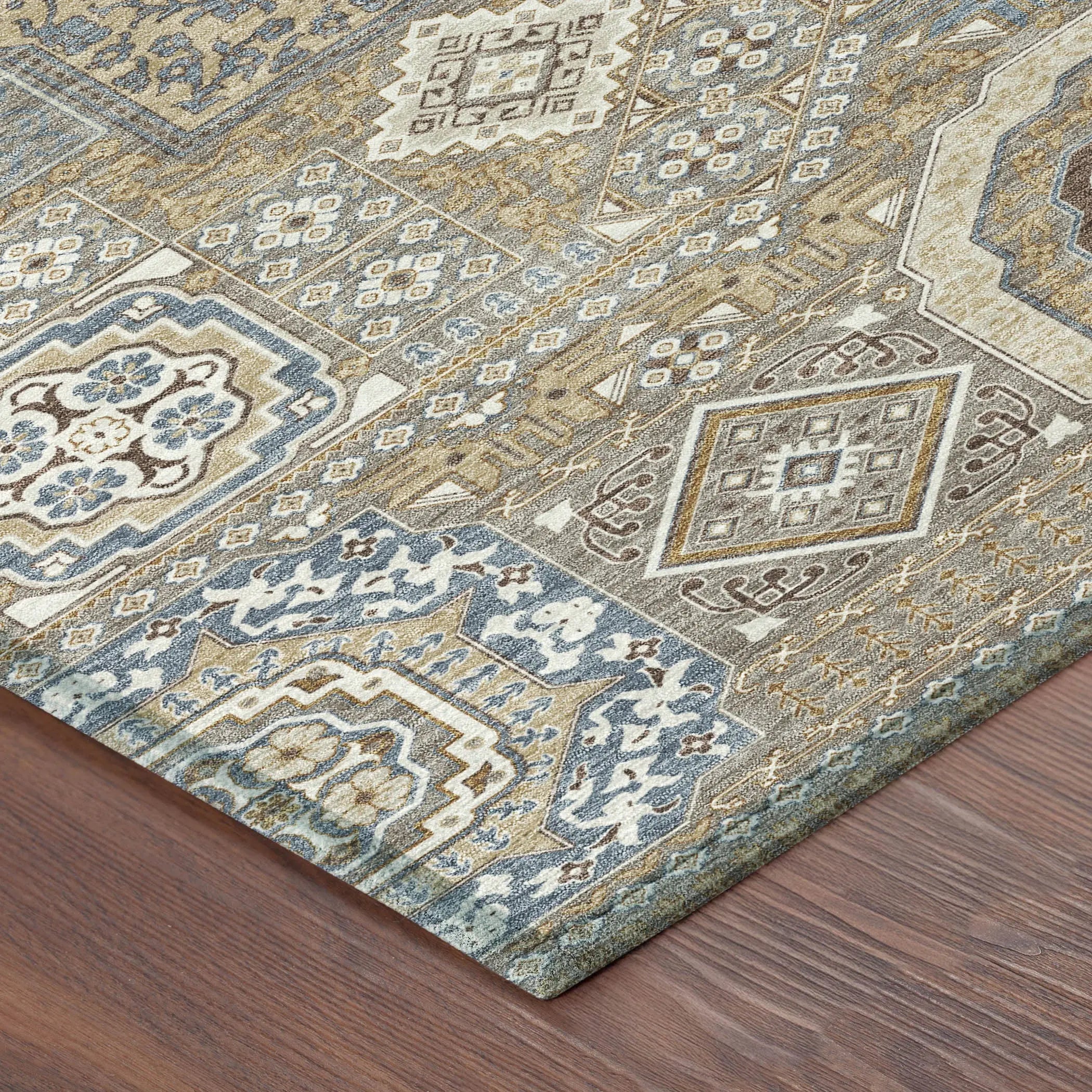8' Taupe And Beige Round Oriental Washable Indoor Outdoor Area Rug Homeroots Outdoor