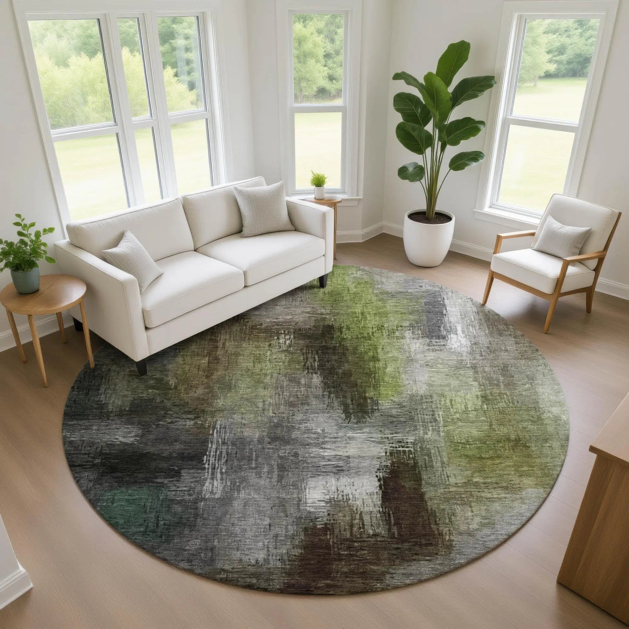 8' Taupe And Brown Round Abstract Washable Indoor Outdoor Area Rug Homeroots Outdoor