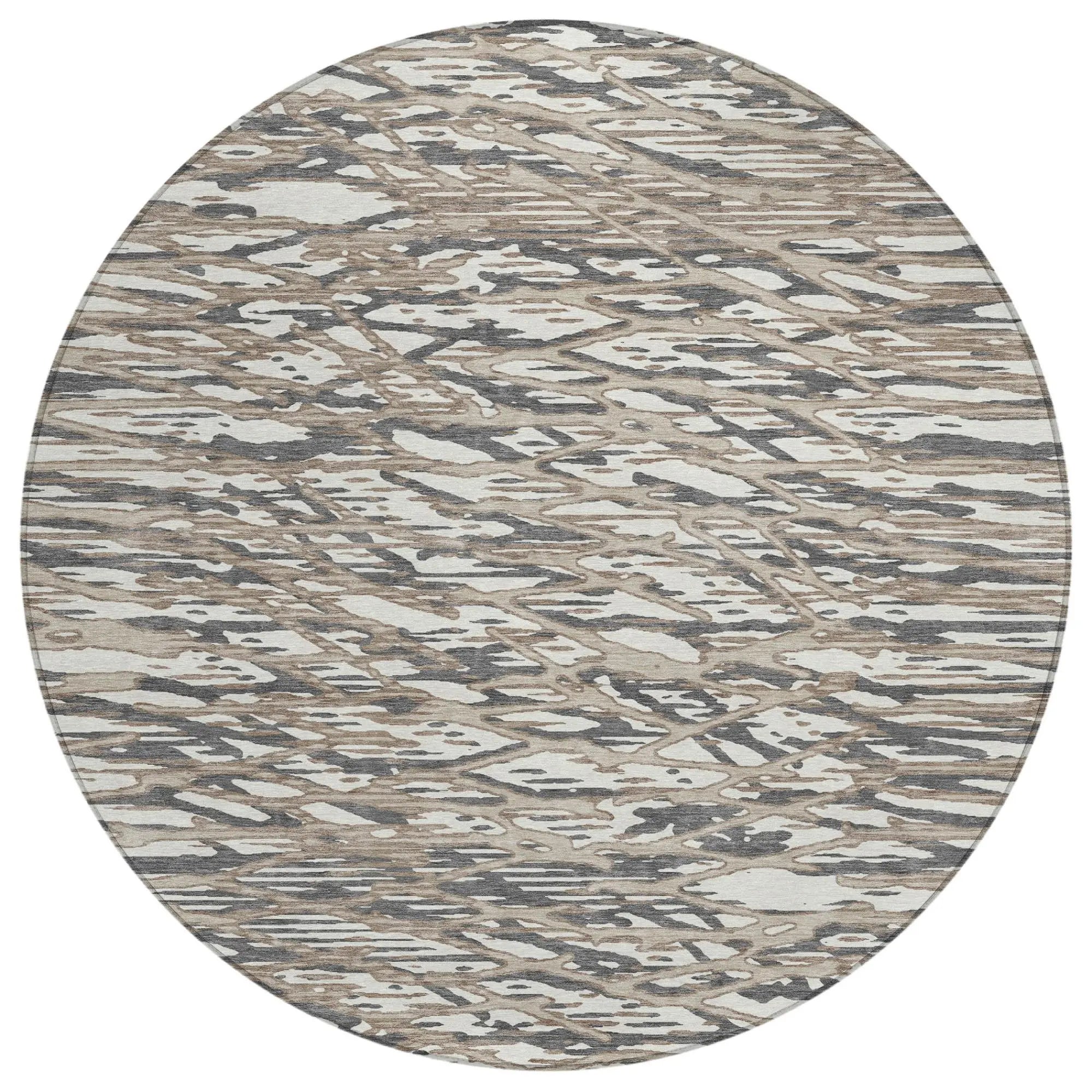 8' Taupe And Brown Round Abstract Washable Indoor Outdoor Area Rug Homeroots Outdoor