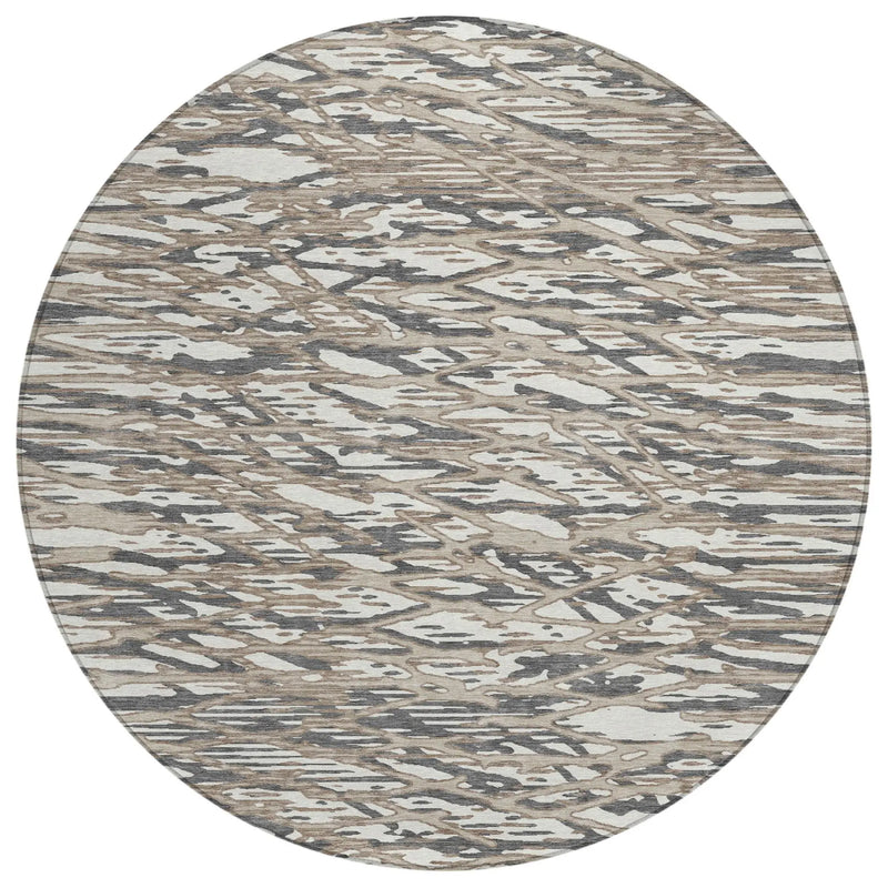 8' Taupe And Brown Round Abstract Washable Indoor Outdoor Area Rug Homeroots Outdoor