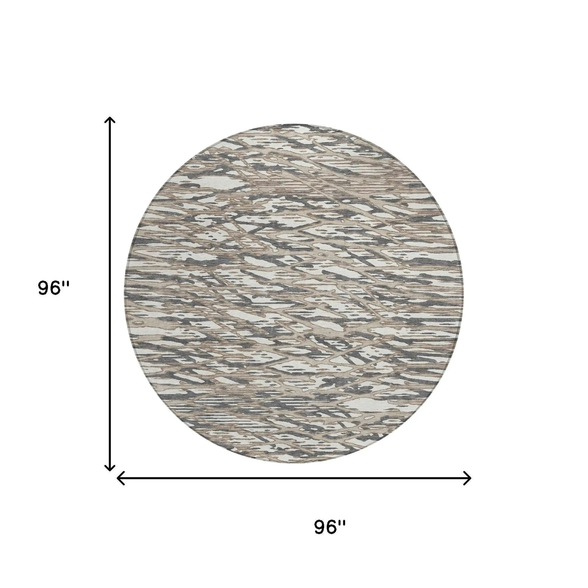 8' Taupe And Brown Round Abstract Washable Indoor Outdoor Area Rug Homeroots Outdoor