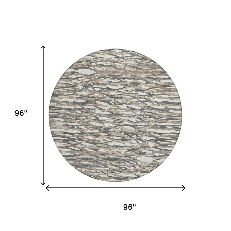 8' Taupe And Brown Round Abstract Washable Indoor Outdoor Area Rug Homeroots Outdoor