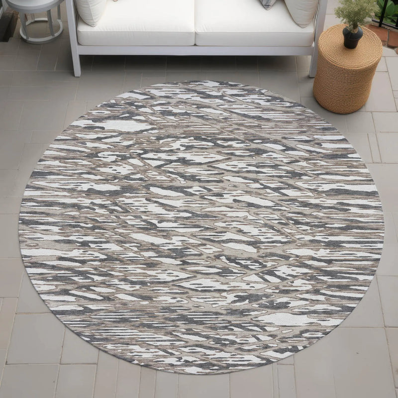 8' Taupe And Brown Round Abstract Washable Indoor Outdoor Area Rug Homeroots Outdoor