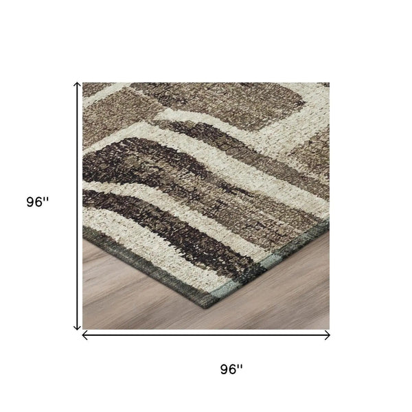 8' Taupe And Brown Round Abstract Washable Indoor Outdoor Area Rug Homeroots Outdoor