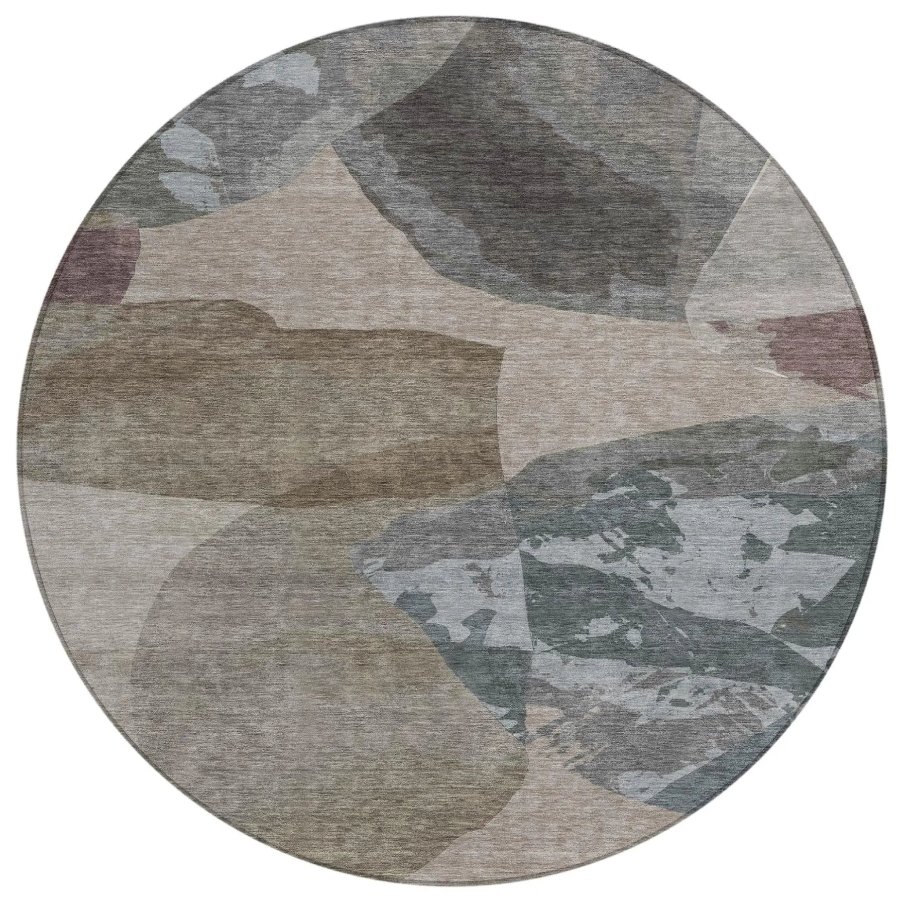 8' Taupe And Brown Round Abstract Washable Indoor Outdoor Area Rug Homeroots Outdoor