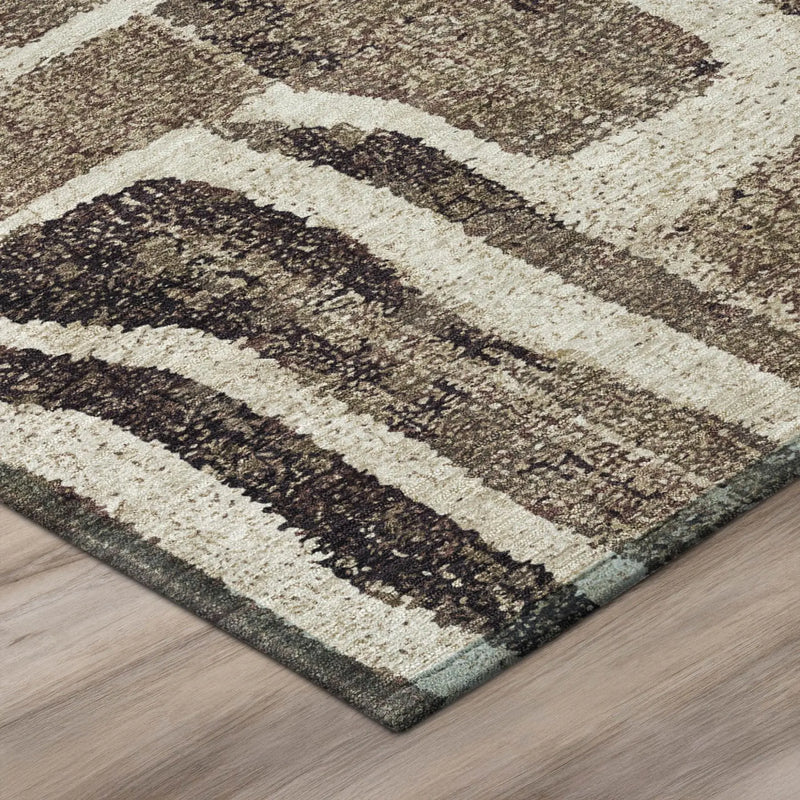 8' Taupe And Brown Round Abstract Washable Indoor Outdoor Area Rug Homeroots Outdoor