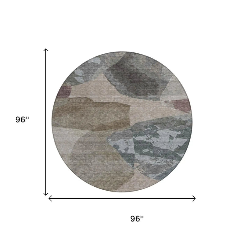8' Taupe And Brown Round Abstract Washable Indoor Outdoor Area Rug Homeroots Outdoor