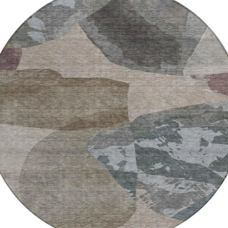 8' Taupe And Brown Round Abstract Washable Indoor Outdoor Area Rug Homeroots Outdoor