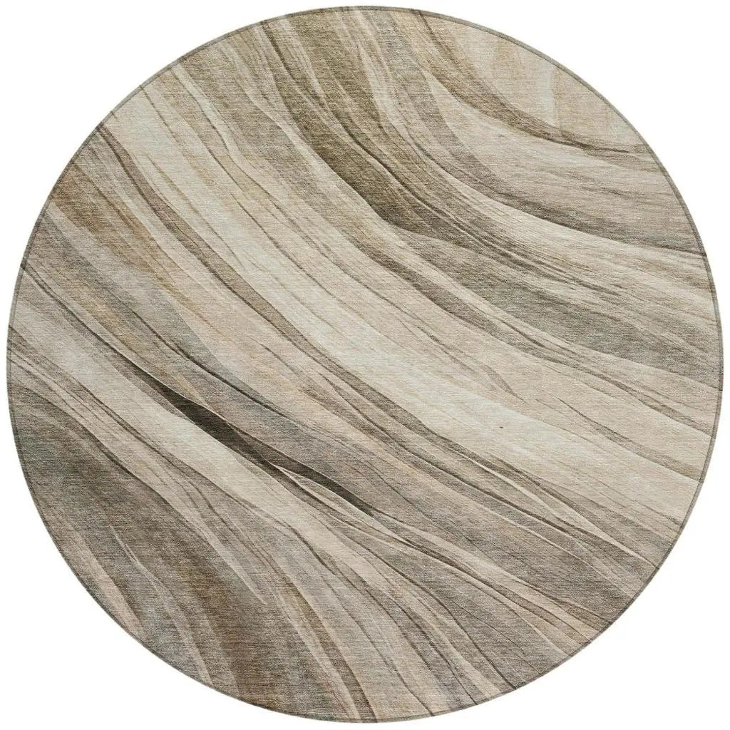 8' Taupe And Brown Round Abstract Washable Indoor Outdoor Area Rug Homeroots Outdoor