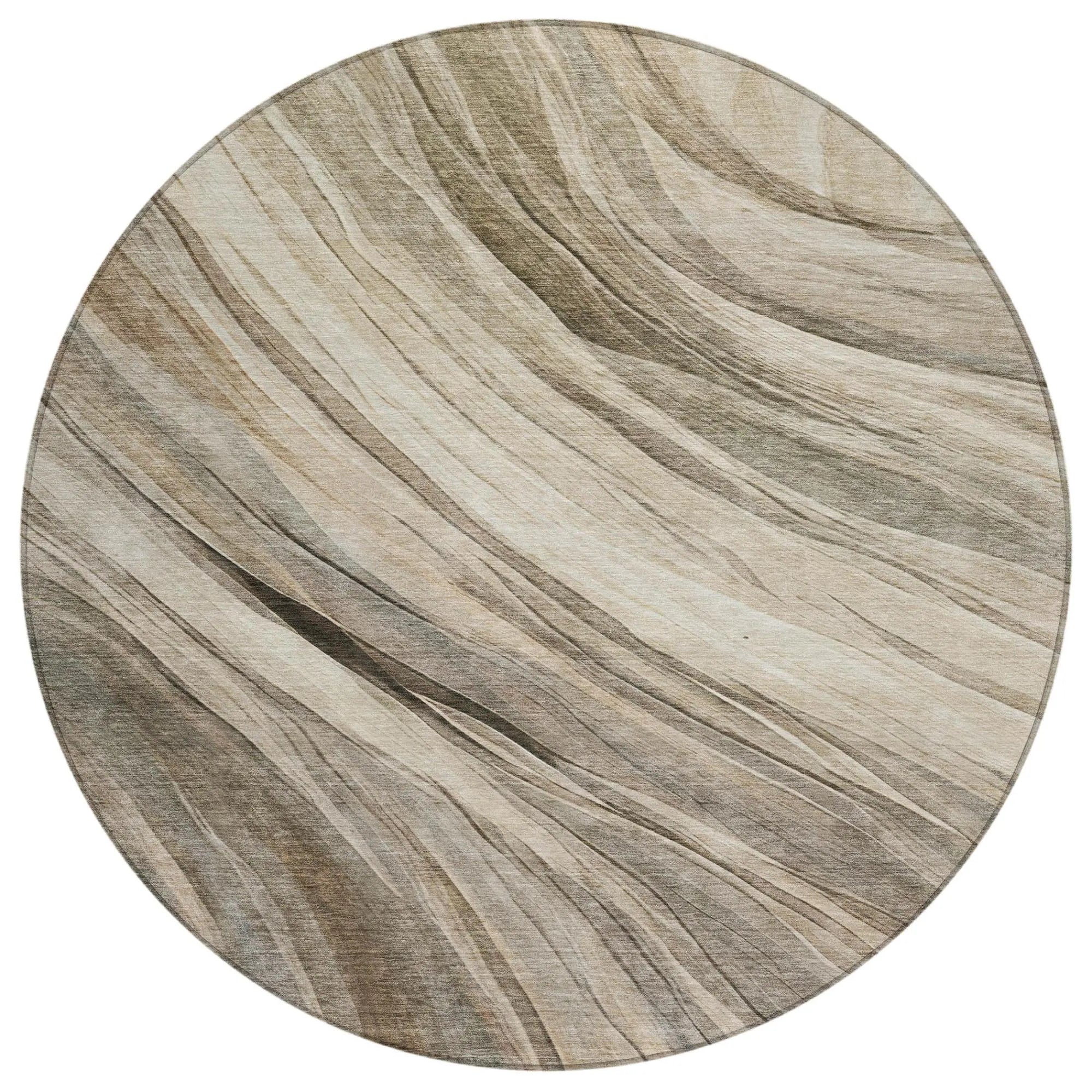 8' Taupe And Brown Round Abstract Washable Indoor Outdoor Area Rug Homeroots Outdoor