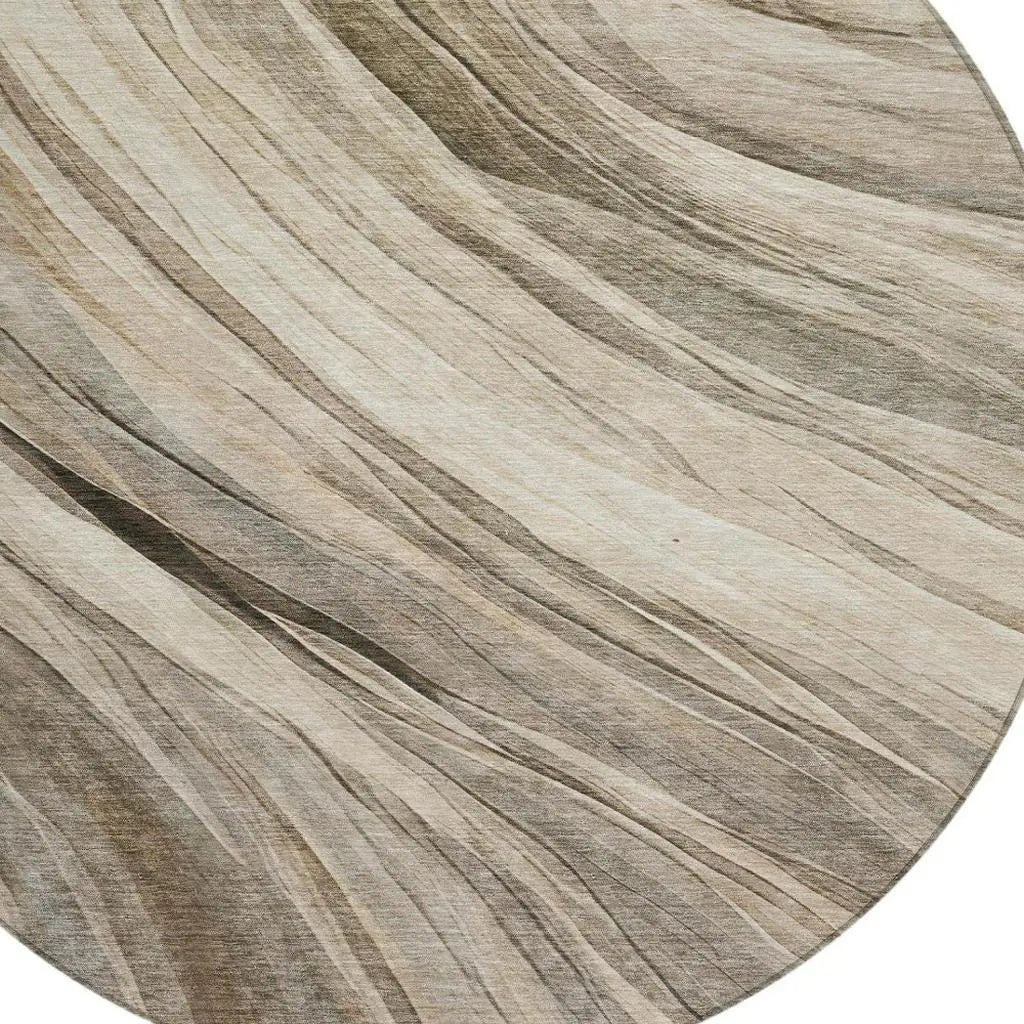 8' Taupe And Brown Round Abstract Washable Indoor Outdoor Area Rug Homeroots Outdoor