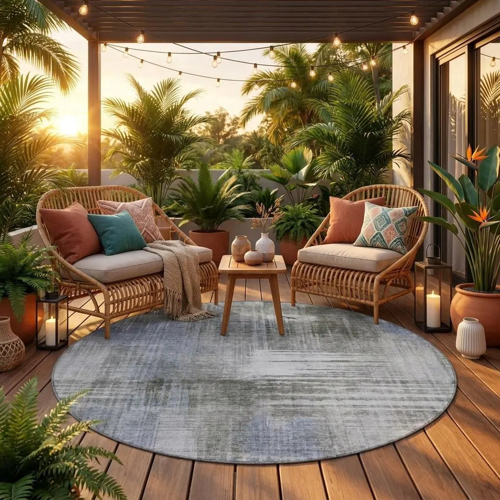 8' Taupe And Brown Round Abstract Washable Indoor Outdoor Area Rug Homeroots Outdoor