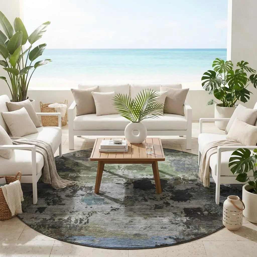 8' Taupe And Brown Round Abstract Washable Indoor Outdoor Area Rug Homeroots Outdoor