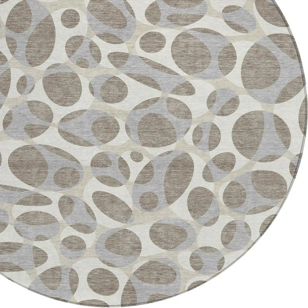 8' Taupe And Brown Round Abstract Washable Indoor Outdoor Area Rug Homeroots Outdoor