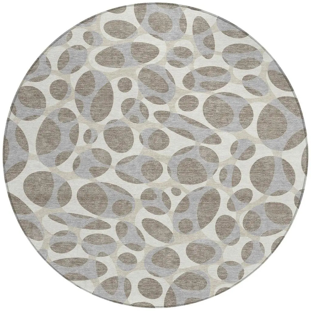 8' Taupe And Brown Round Abstract Washable Indoor Outdoor Area Rug Homeroots Outdoor