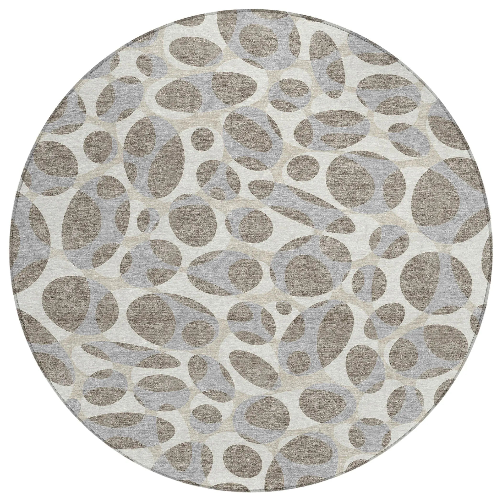 8' Taupe And Brown Round Abstract Washable Indoor Outdoor Area Rug Homeroots Outdoor