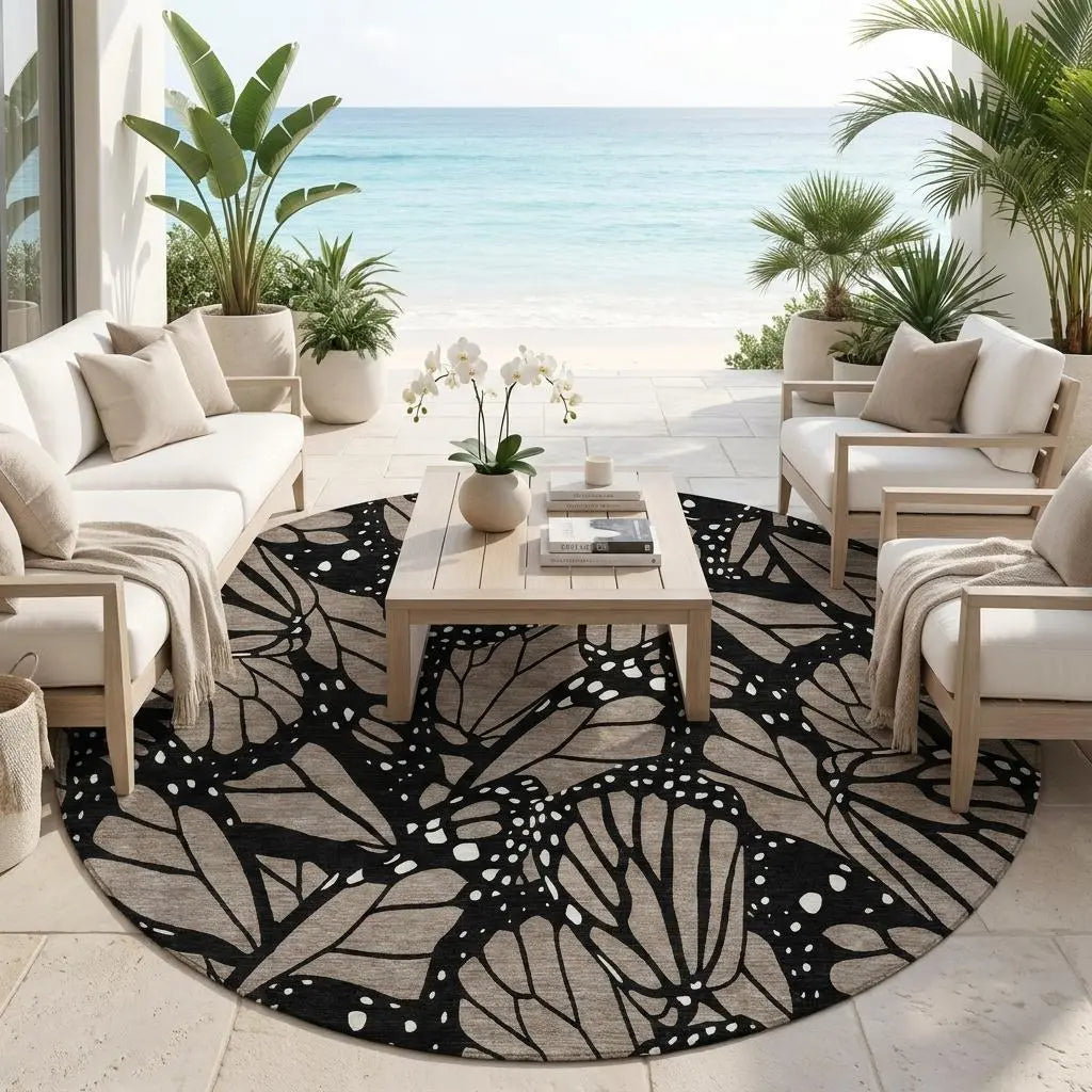 8' Taupe And Brown Round Animal Print Washable Indoor Outdoor Area Rug Homeroots Outdoor